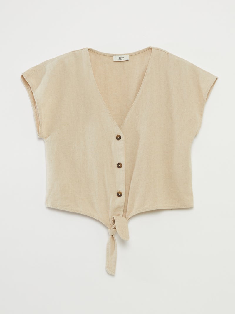 Blusa anudada con cuello de pico 'JDY' BEIGE - Kiabi