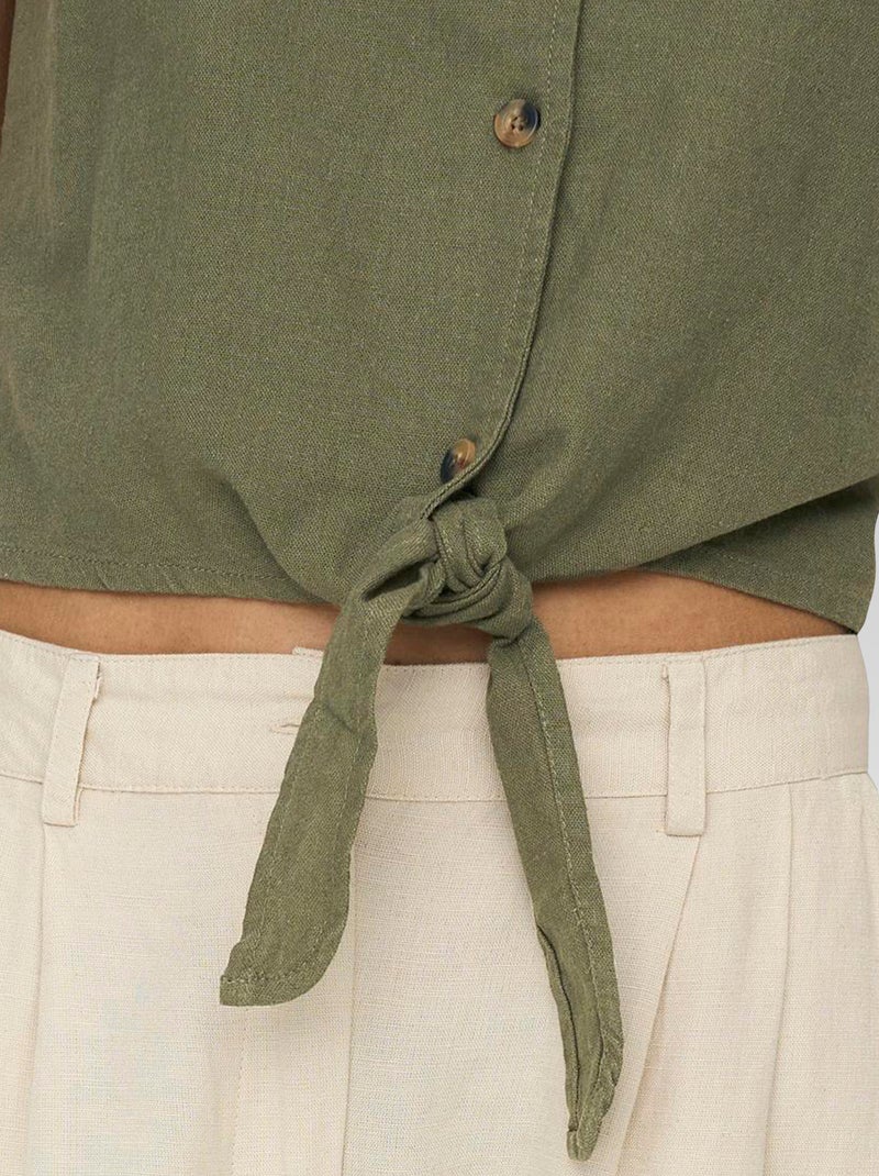 Blusa anudada con cuello de pico 'JDY' KAKI - Kiabi