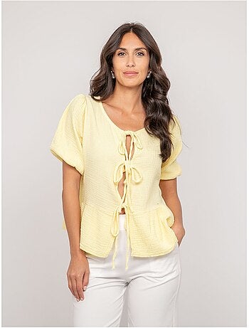 Blusa anudada de gasa de algodón OLERVIE