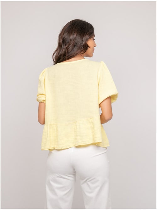 Blusa anudada de gasa de algodón OLERVIE - Kiabi Blusa anudada de gasa de algodón OLERVIE - Kiabi