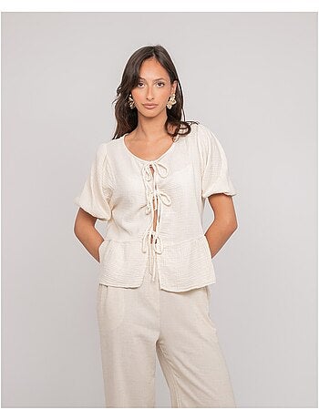 Blusa anudada de gasa de algodón OLERVIE