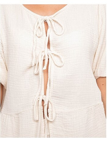 Blusa anudada de gasa de algodón OLERVIE