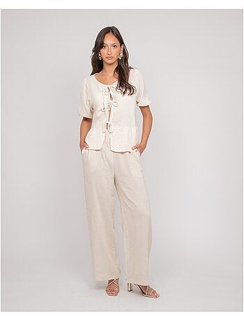 Blusa anudada de gasa de algodón OLERVIE