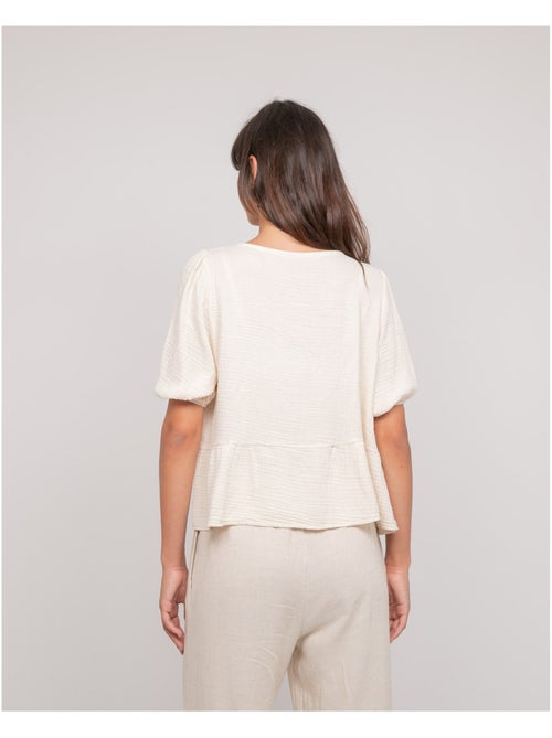 Blusa anudada de gasa de algodón OLERVIE - Kiabi Blusa anudada de gasa de algodón OLERVIE - Kiabi