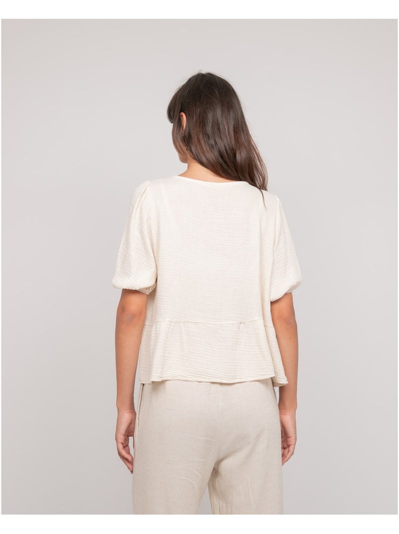 Blusa anudada de gasa de algodón OLERVIE Crudo - Kiabi