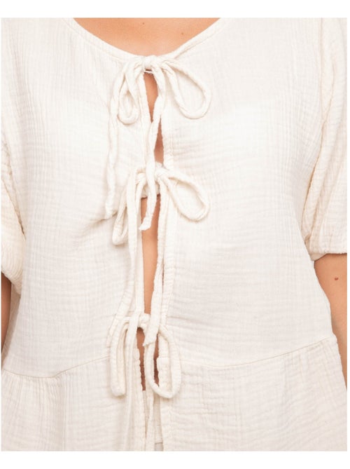 Blusa anudada de gasa de algodón OLERVIE - Kiabi Blusa anudada de gasa de algodón OLERVIE - Kiabi