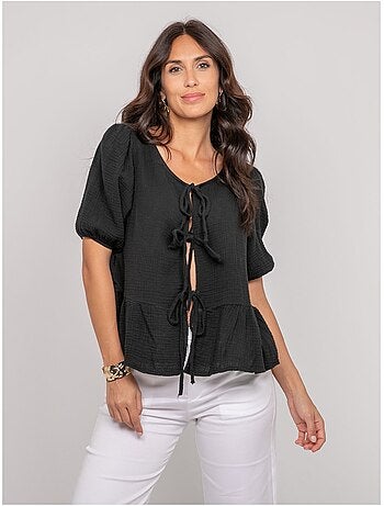 Blusa anudada de gasa de algodón OLERVIE