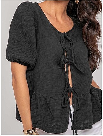 Blusa anudada de gasa de algodón OLERVIE