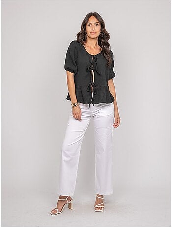 Blusa anudada de gasa de algodón OLERVIE