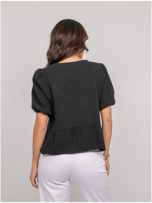 Blusa anudada de gasa de algodón OLERVIE - Kiabi Blusa anudada de gasa de algodón OLERVIE - Kiabi