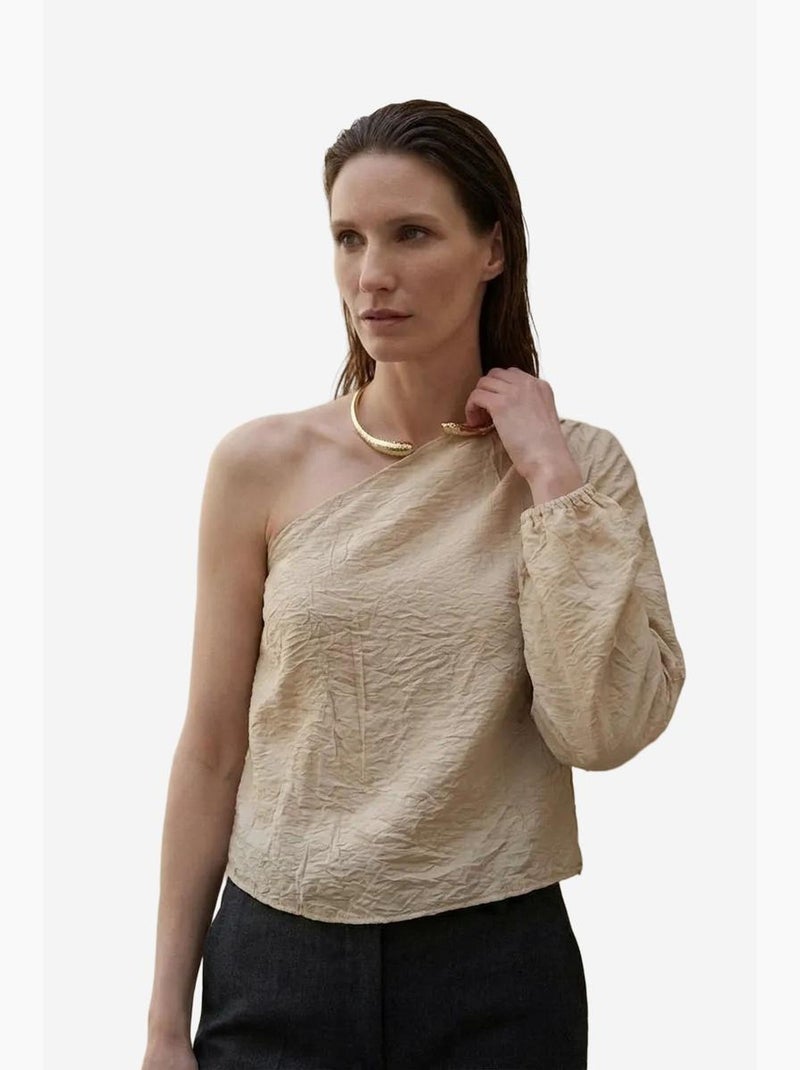 Blusa asimétrica de popelina de algodón con abertura my fashion Beige arcilla - Kiabi