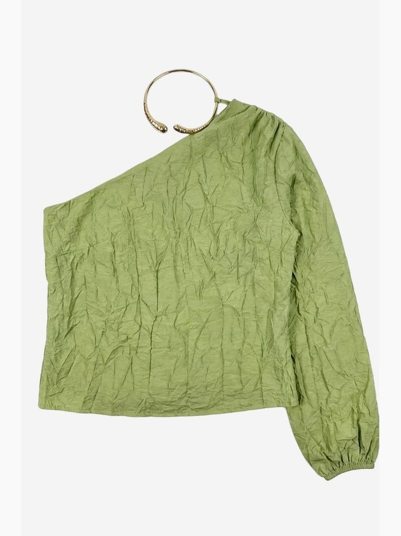 Blusa asimétrica de popelina de algodón con abertura my fashion Verde pastel - Kiabi
