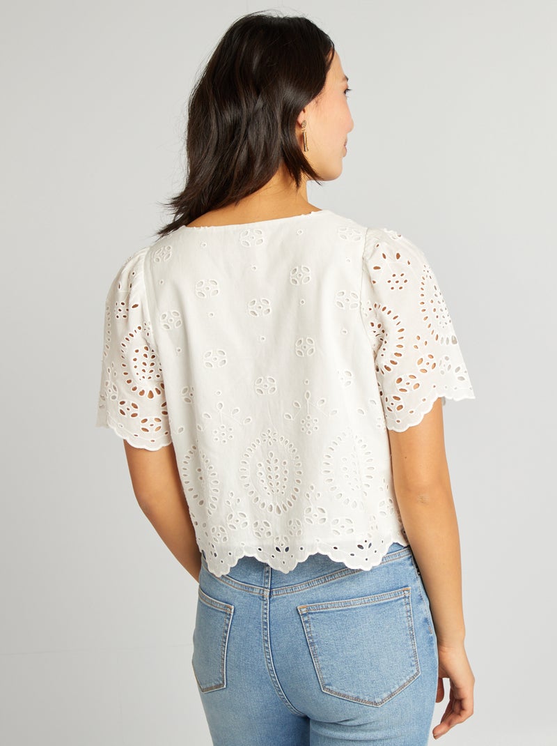 Blusa bordada con lazos BEIGE - Kiabi