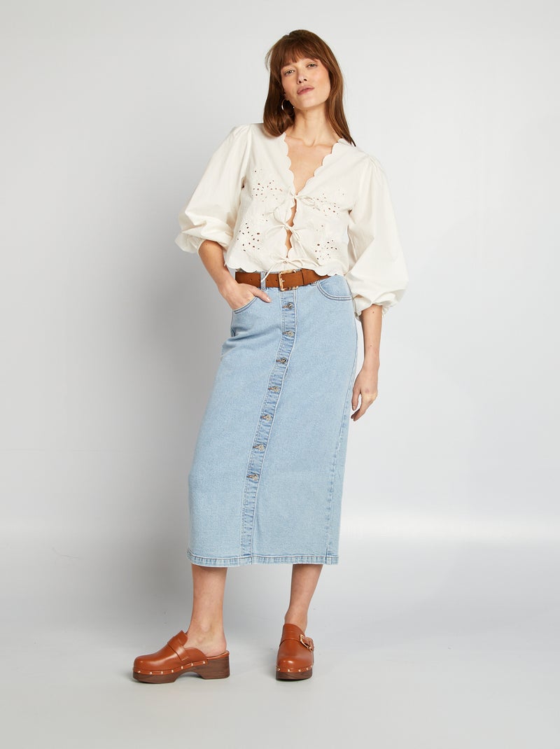 Blusa bordada con lazos BEIGE - Kiabi
