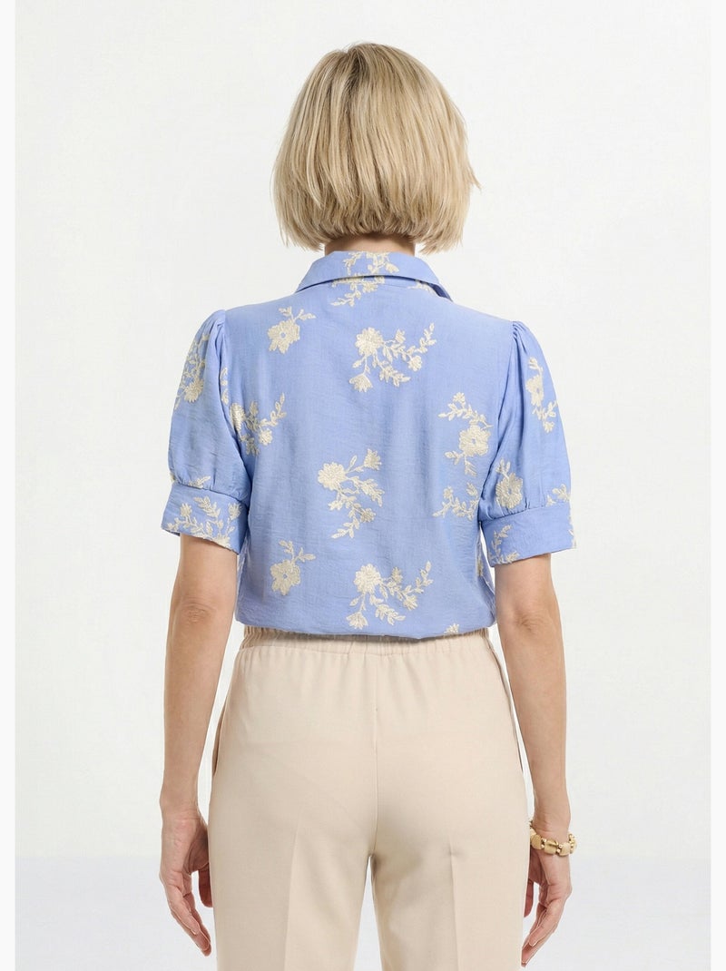 Blusa bordada con mangas abullonadas - Afibel Azul - Kiabi