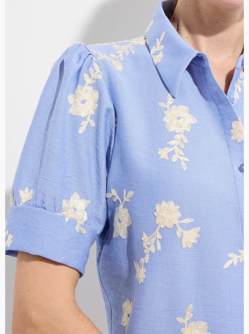 Blusa bordada con mangas abullonadas - Afibel Azul - Kiabi
