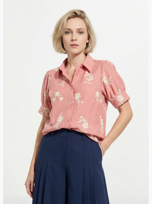 Blusa bordada con mangas abullonadas - Afibel - Kiabi