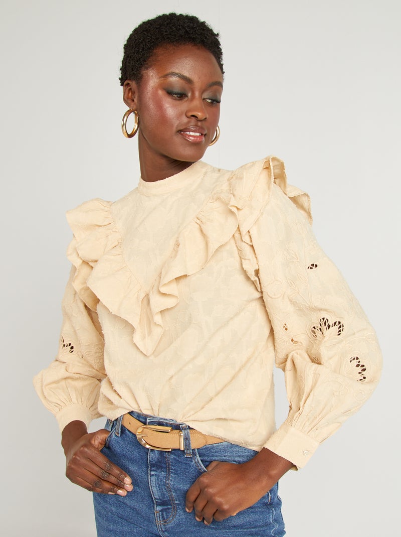 Blusa bordada con volantes BEIGE - Kiabi