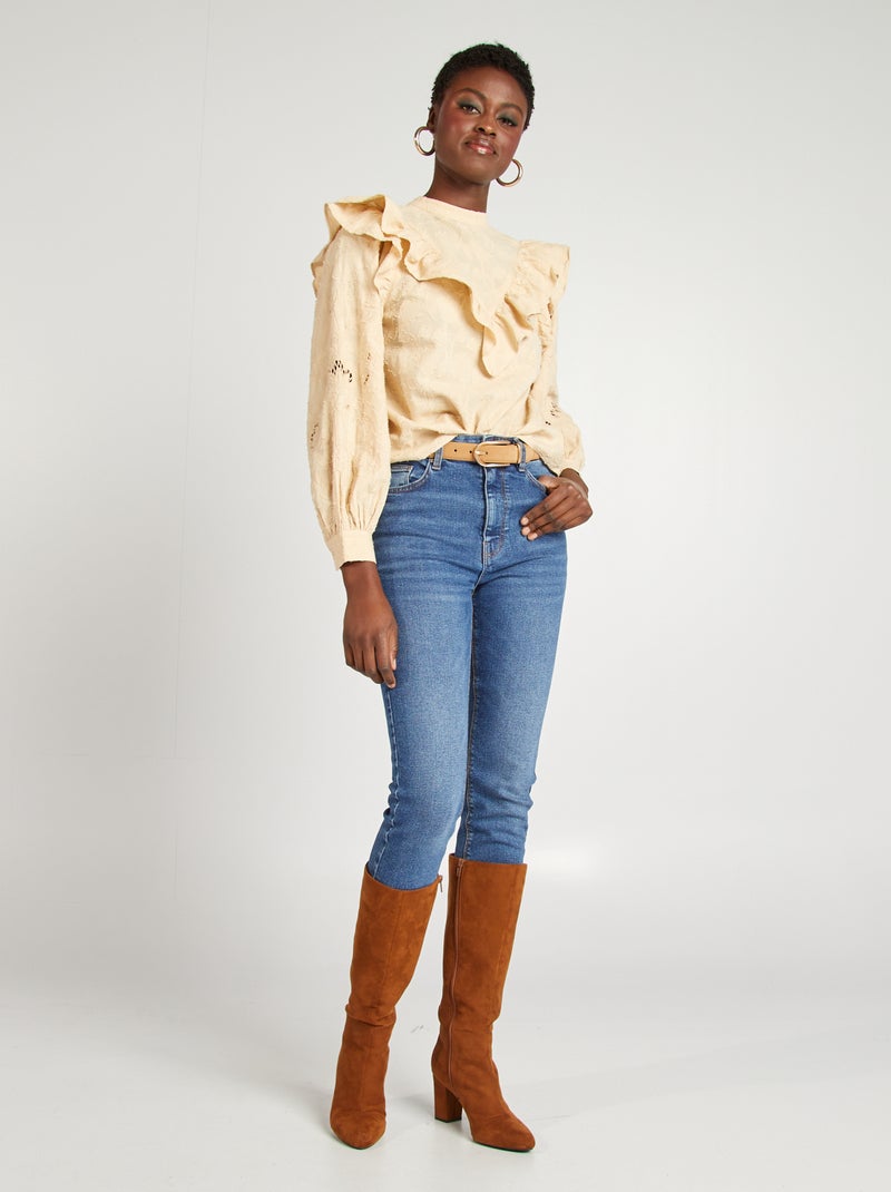 Blusa bordada con volantes BEIGE - Kiabi