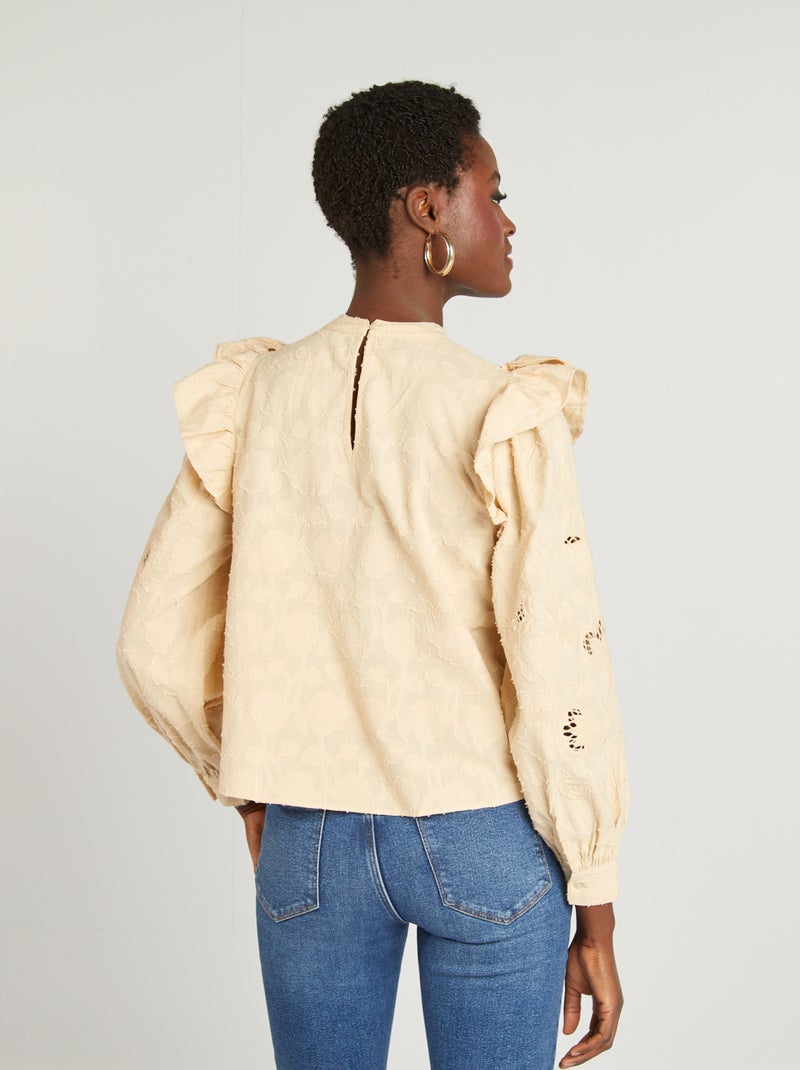 Blusa bordada con volantes BEIGE - Kiabi