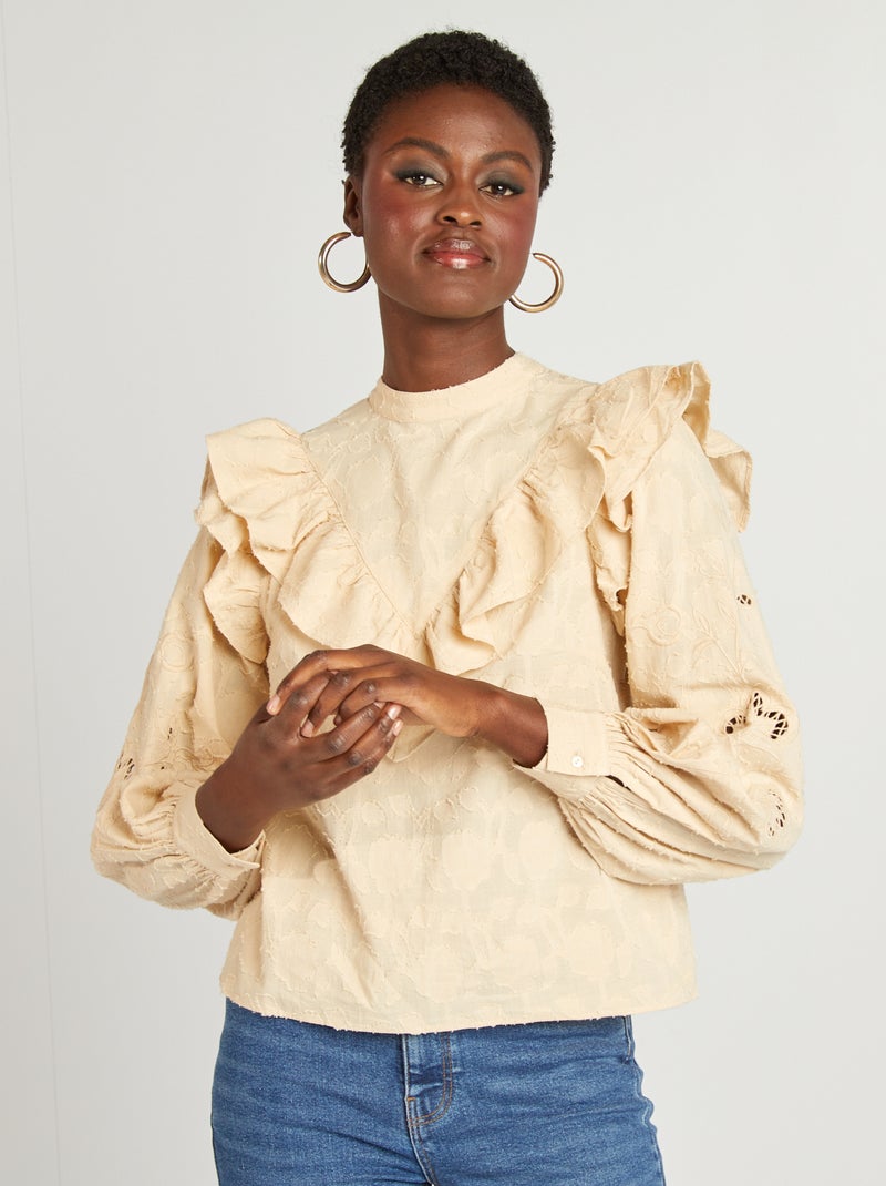 Blusa bordada con volantes BEIGE - Kiabi