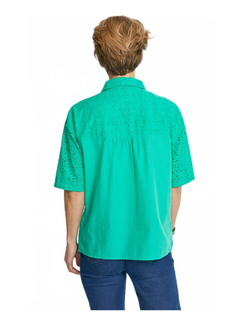 Blusa bordada de manga corta - Afibel Verde - Kiabi