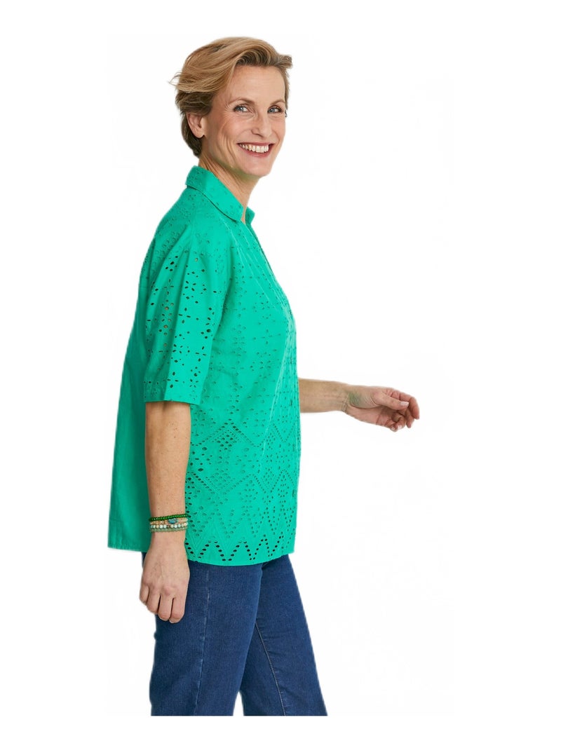 Blusa bordada de manga corta - Afibel Verde - Kiabi