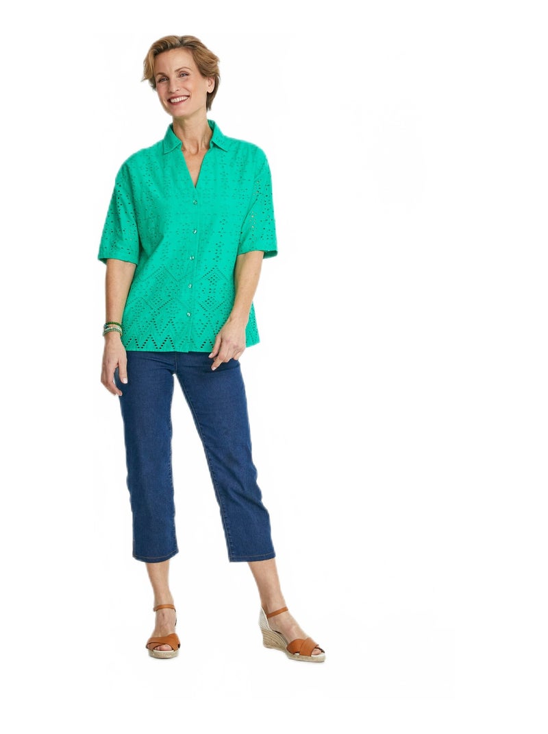 Blusa bordada de manga corta - Afibel Verde - Kiabi