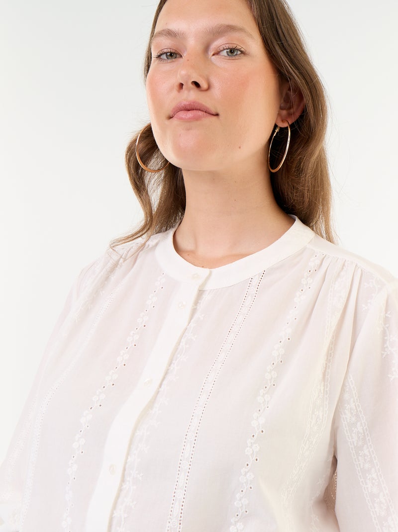 Blusa bordada de manga larga Blanco - Kiabi