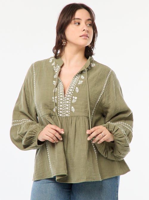 Blusa bordada de manga larga - Kiabi