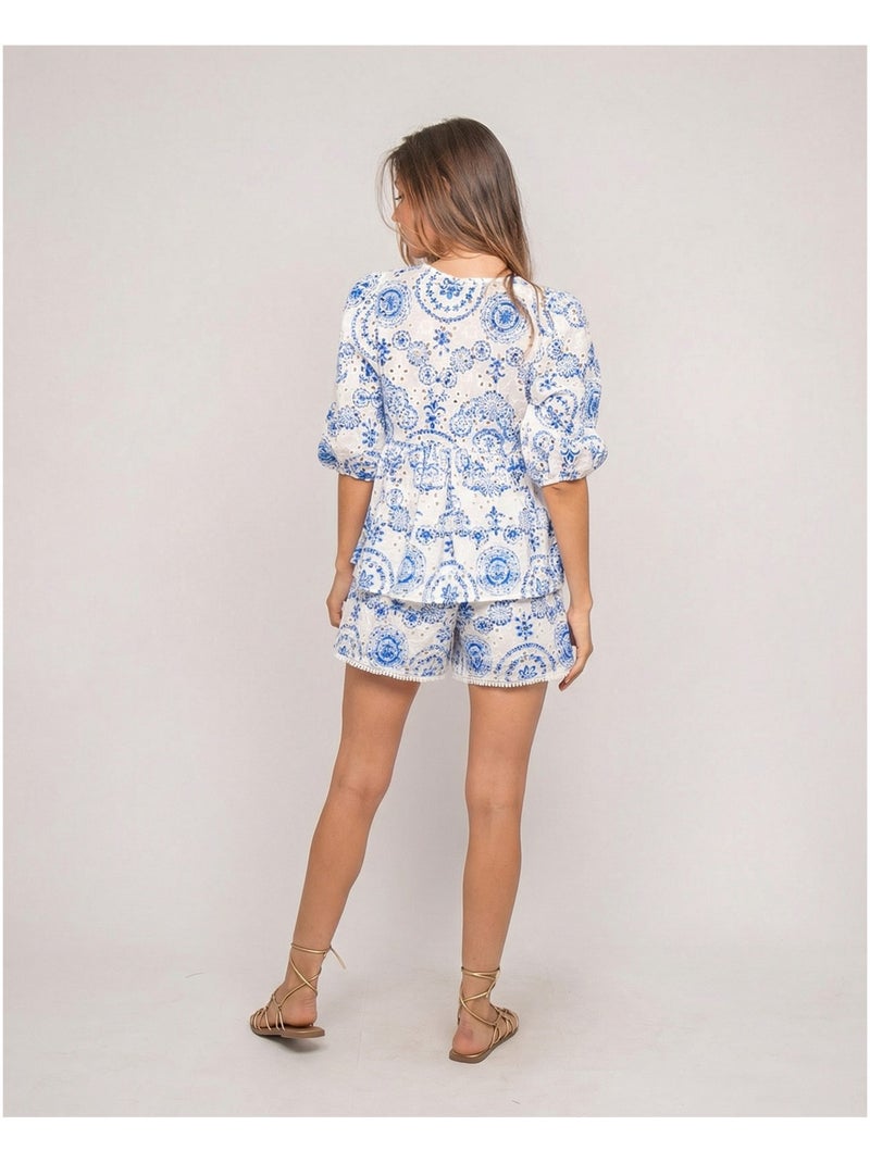 Blusa bordada OCTANA Azul - Kiabi