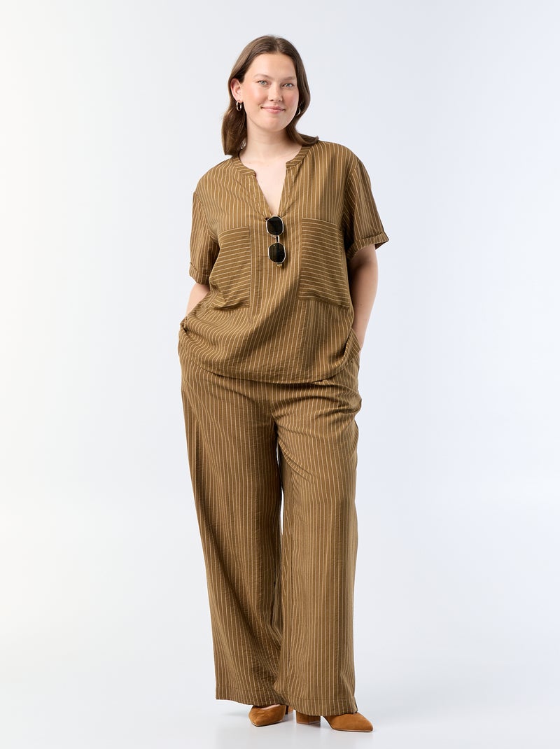 Blusa caftán de viscosa fluida Caqui - Kiabi