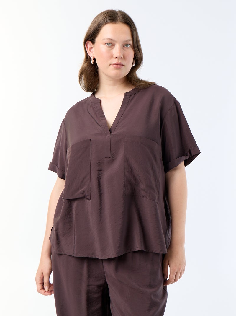 Blusa caftán de viscosa fluida Marron - Kiabi