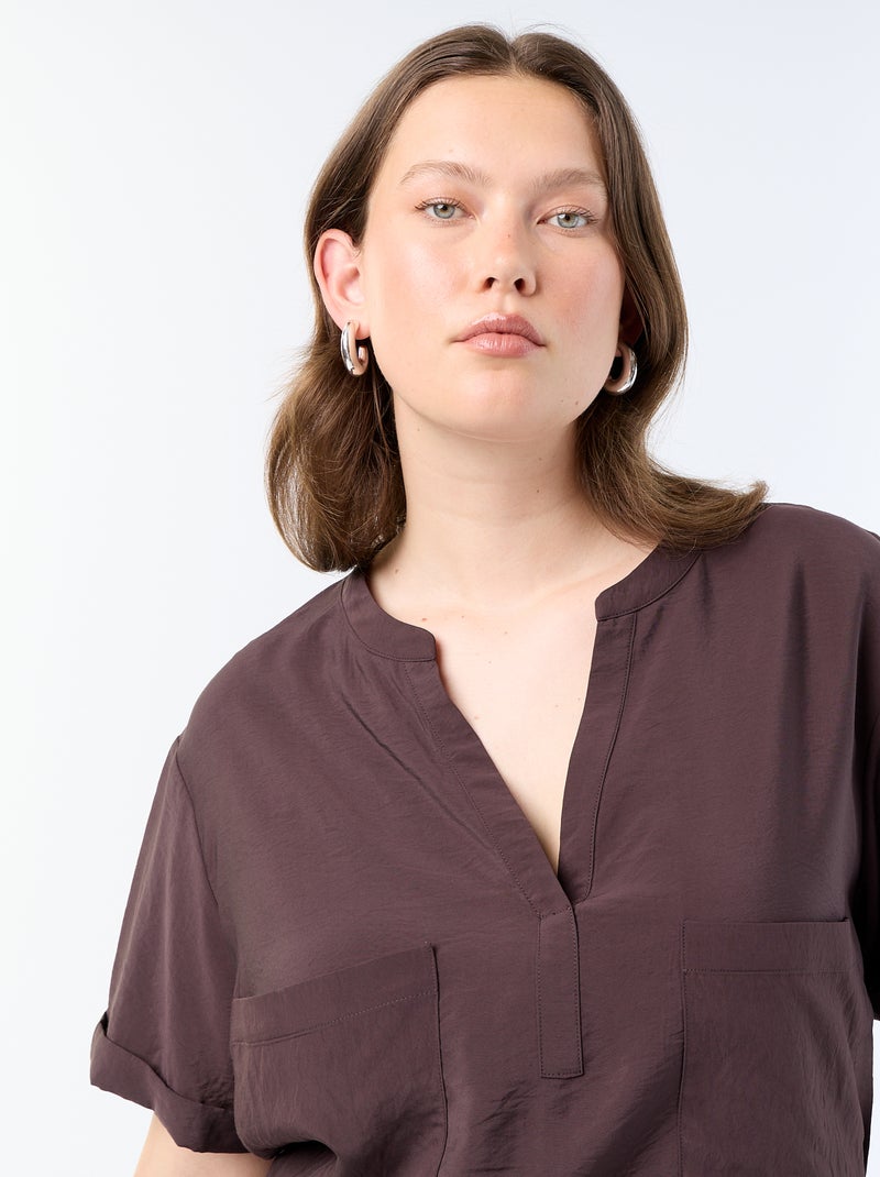 Blusa caftán de viscosa fluida Marron - Kiabi