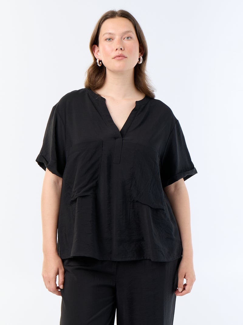 Blusa caftán de viscosa fluida Negro - Kiabi