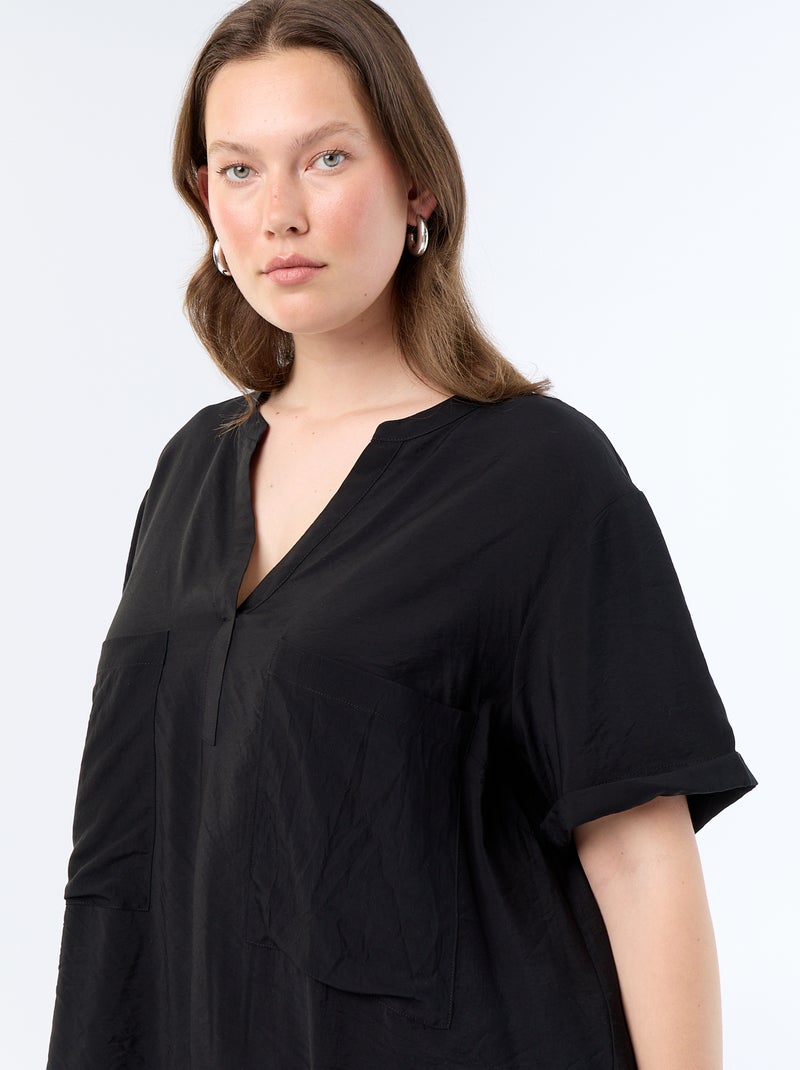 Blusa caftán de viscosa fluida Negro - Kiabi
