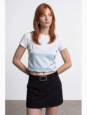 Blusa cami corta de satén con encaje dilvin