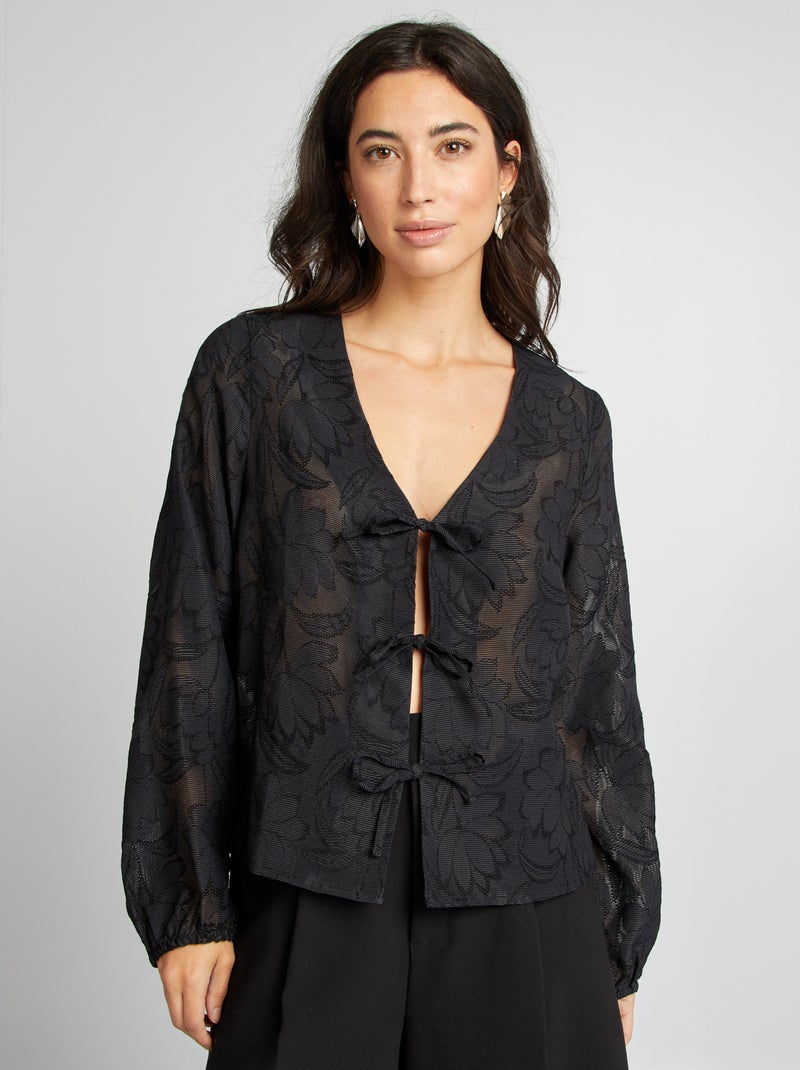 Blusa chaqueta transparente con motivos florales negro - Kiabi
