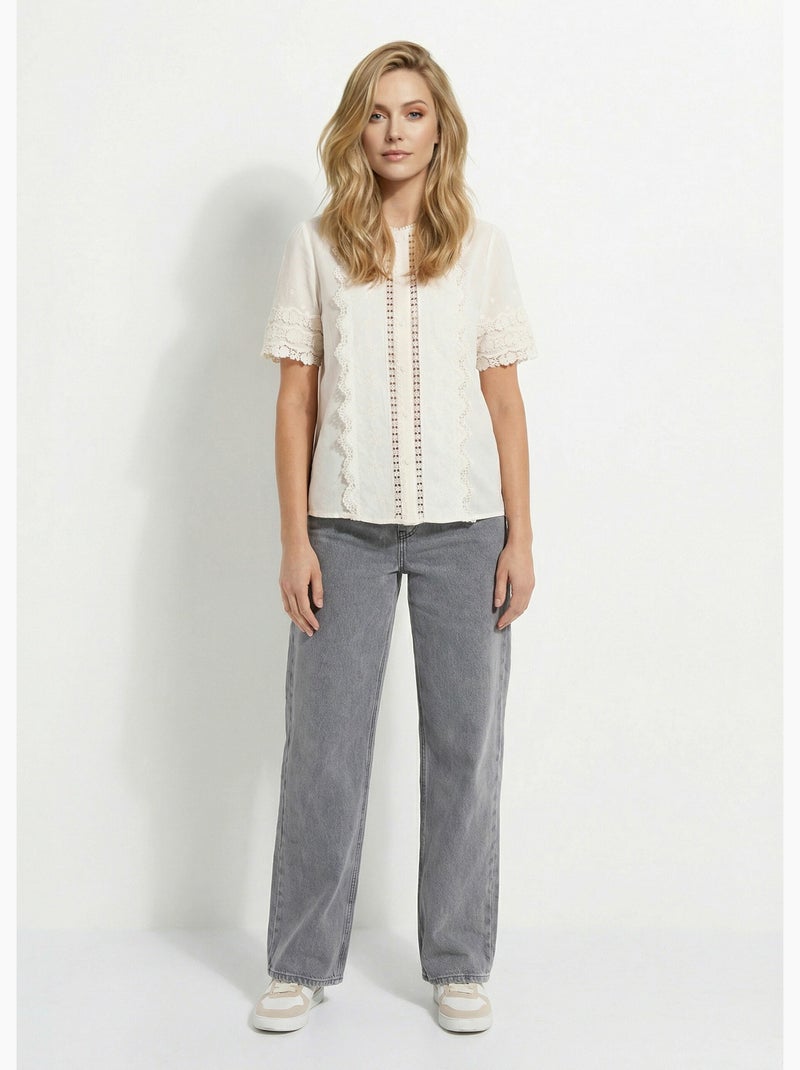 Blusa chic con aplicaciones de encaje - AFIBEL Crudo - Kiabi