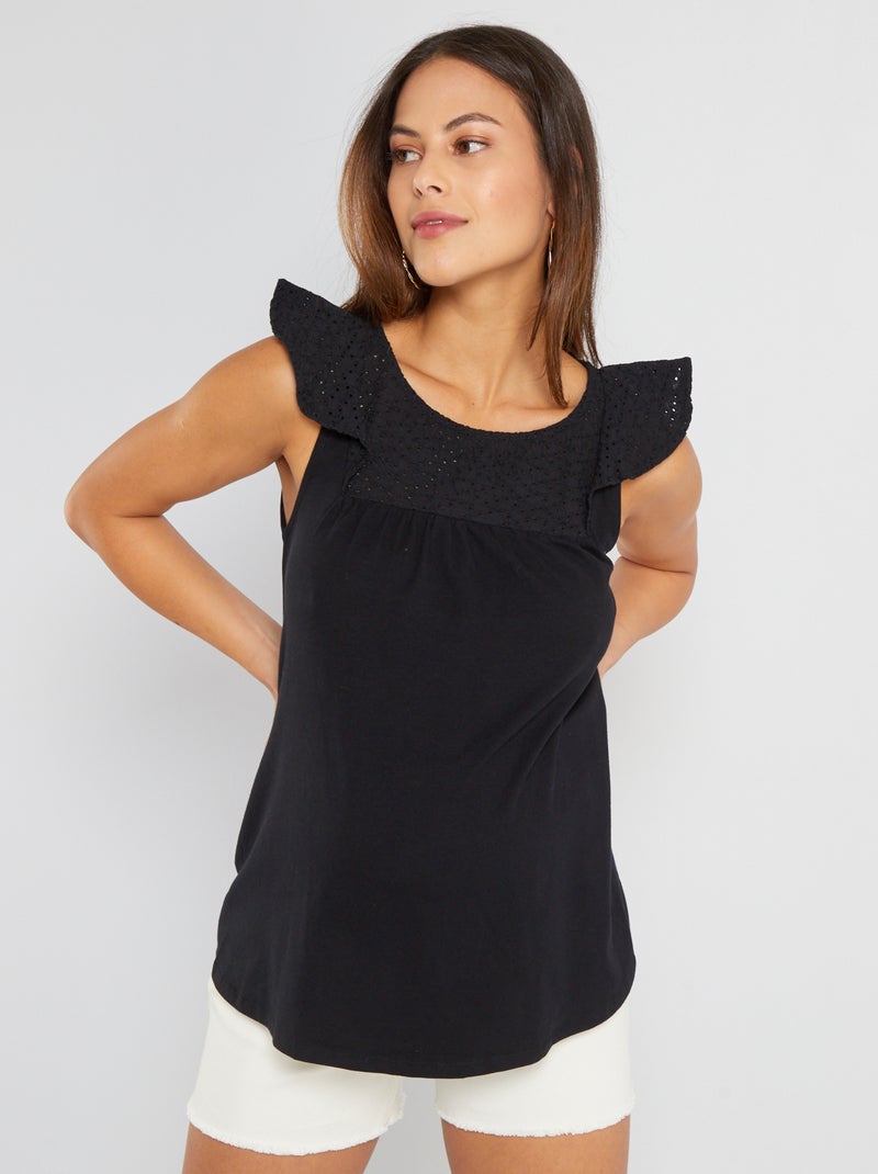 Blusa con bordado de premamá Negro - Kiabi