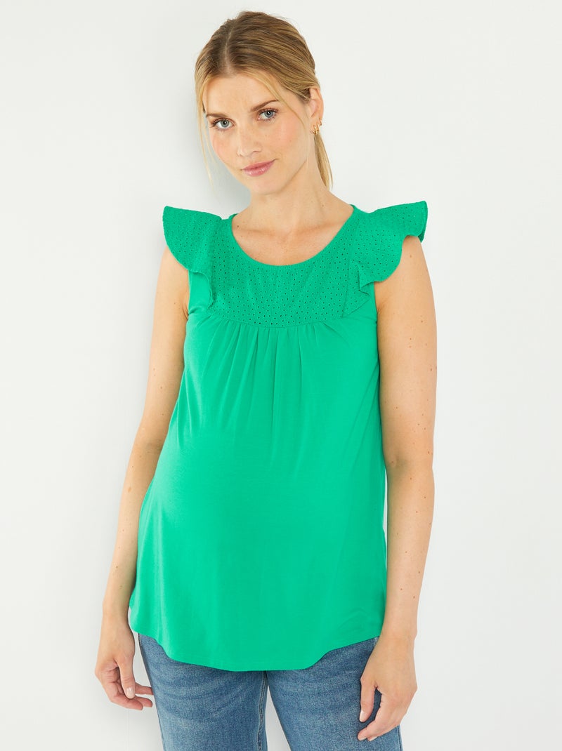 Blusa con bordado de premamá Verde - Kiabi
