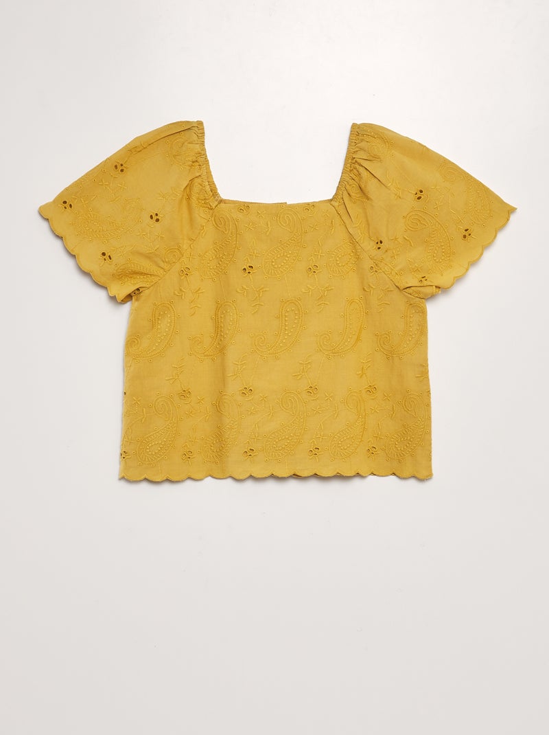 Blusa con bordado inglés AMARILLO - Kiabi
