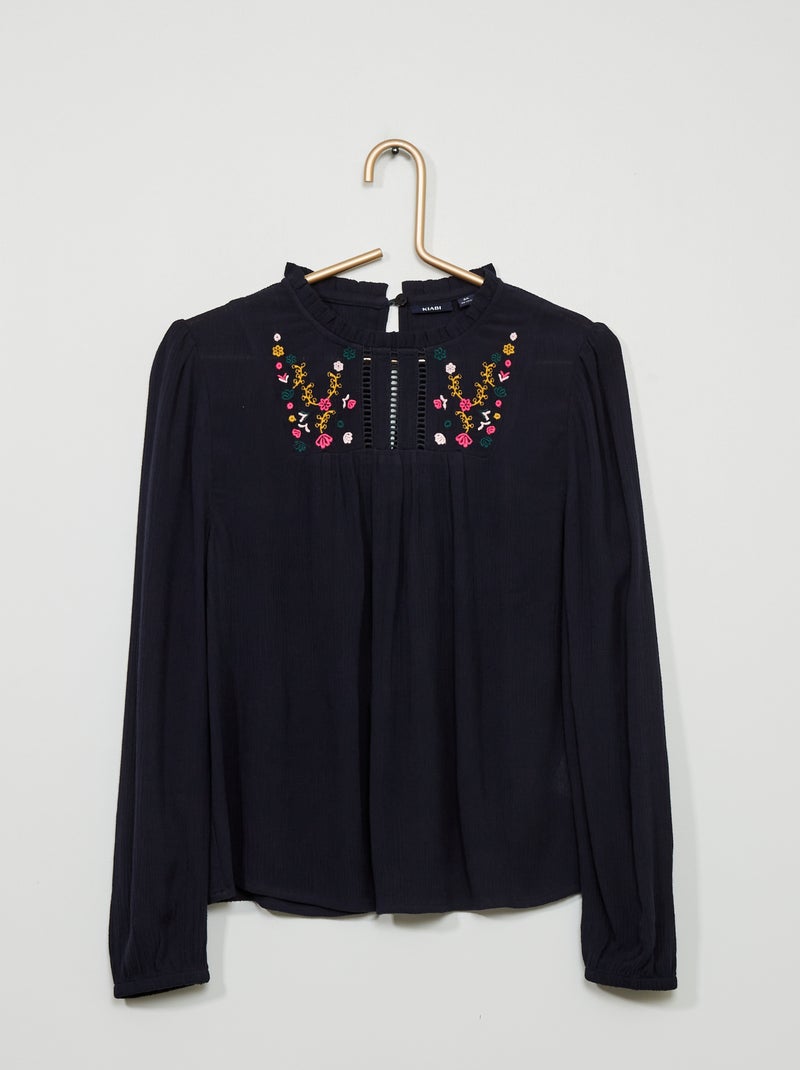 Blusa con bordado inglés AZUL - Kiabi