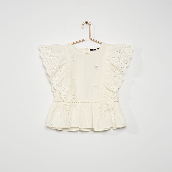 Blusa con bordado inglés Niña 3-12 años - BLANCO - Kiabi - 12,00€