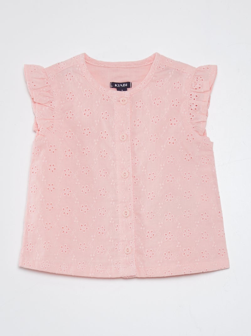 Blusa con bordado inglés ROSA - Kiabi