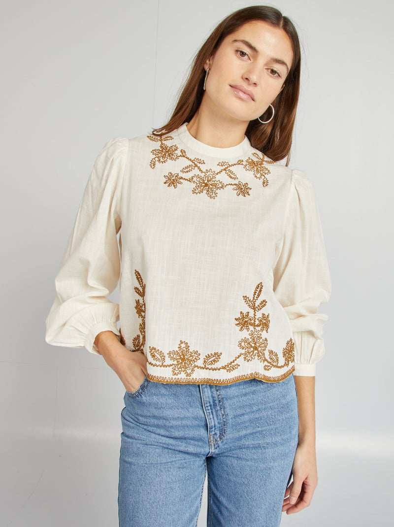 Blusa con bordados BEIGE - Kiabi