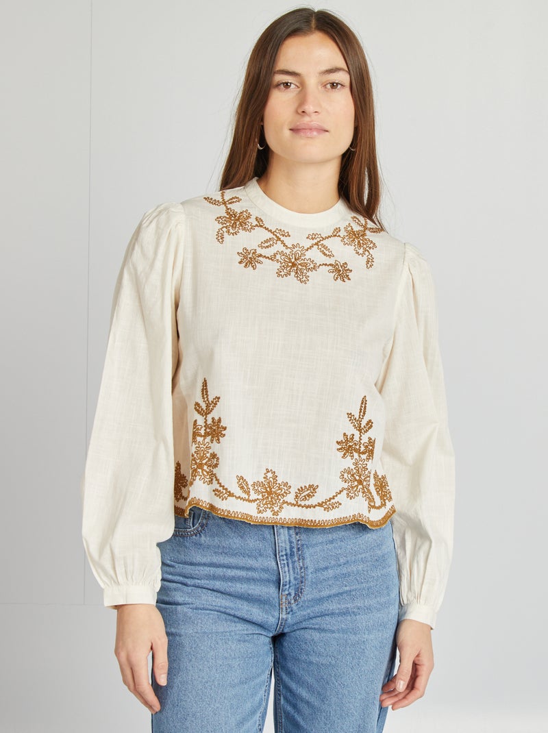 Blusa con bordados BEIGE - Kiabi