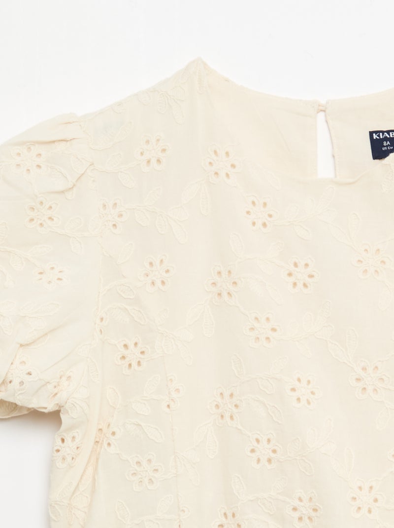 Blusa con bordados de flores y manga corta Blanco - Kiabi