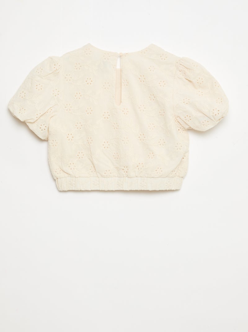 Blusa con bordados de flores y manga corta Blanco - Kiabi