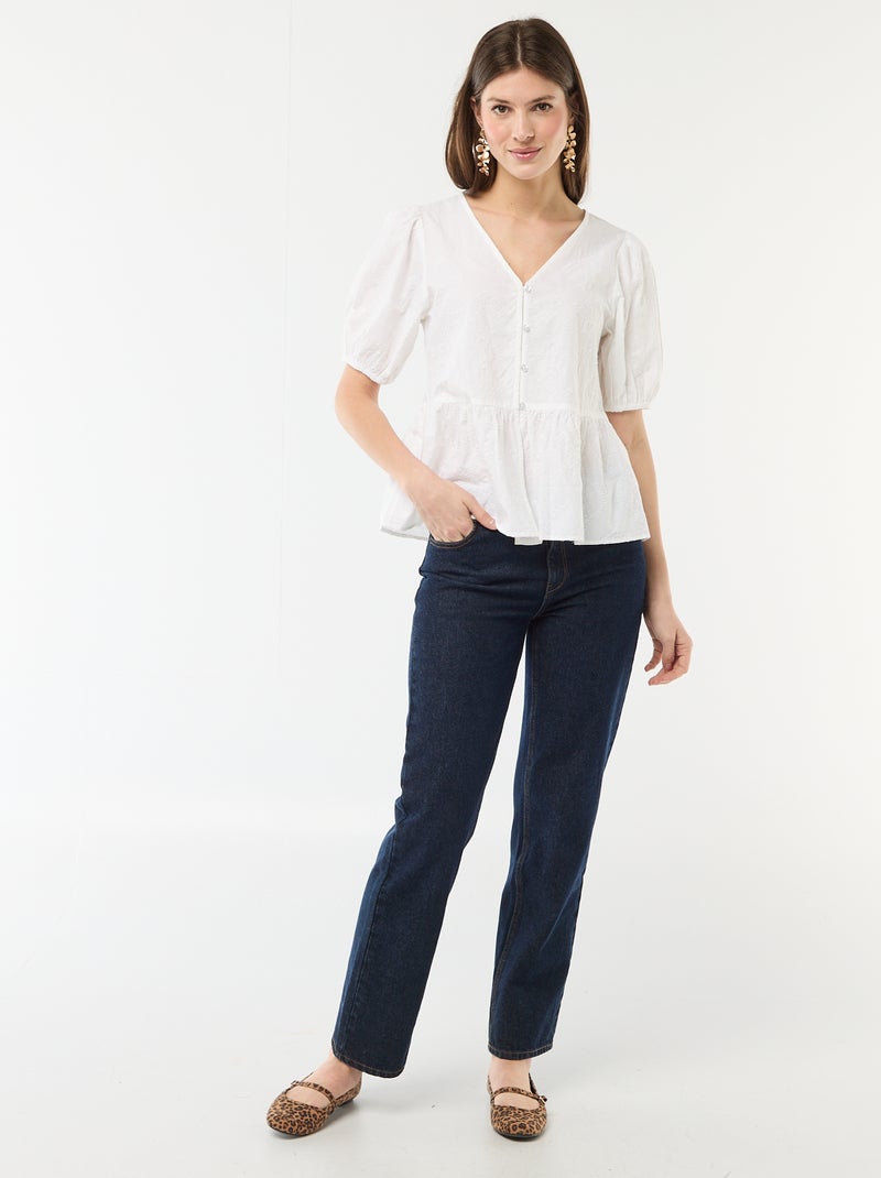 Blusa con bordados y bajo con volante Blanco - Kiabi
